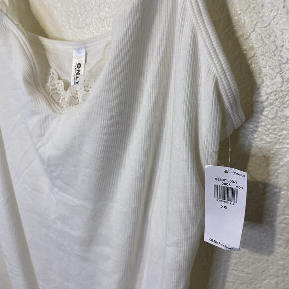 Old Navy Lace Trimmed V Neck Ribbed Knit Cami Bodysuit In White XXL 2XL NWT - Picture 2 of 7